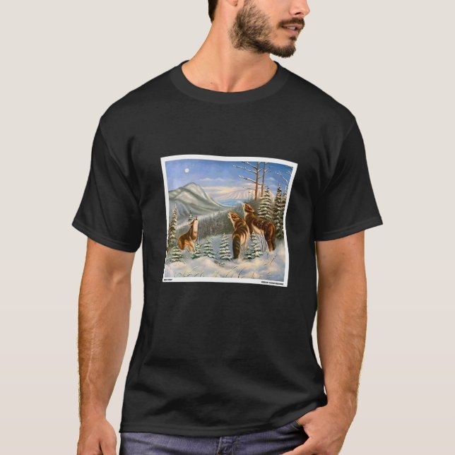 Wölfe, die Winterölgemälde von Tieren der T-Shirt (Vorderseite)