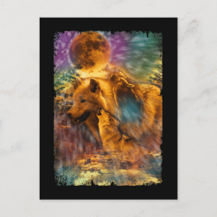 Wölfe, die zum Mondnaturel-Wolf herumhüpfen Postkarte