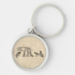Wölfe heulen am Mond Vintage-Wolf-Kunst Schlüsselanhänger
