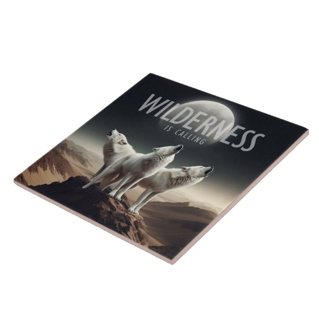 Wölfe Howling bei Vollmond Wilderness ruft Fliese (Seite)