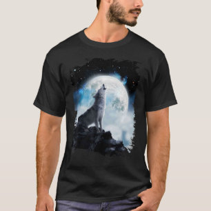 Wölfe im kosmischen Weltraum stürzen auf dem Mond T-Shirt