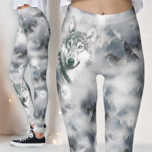 Wölfe im magischen Vollmond der Wildnis Leggings