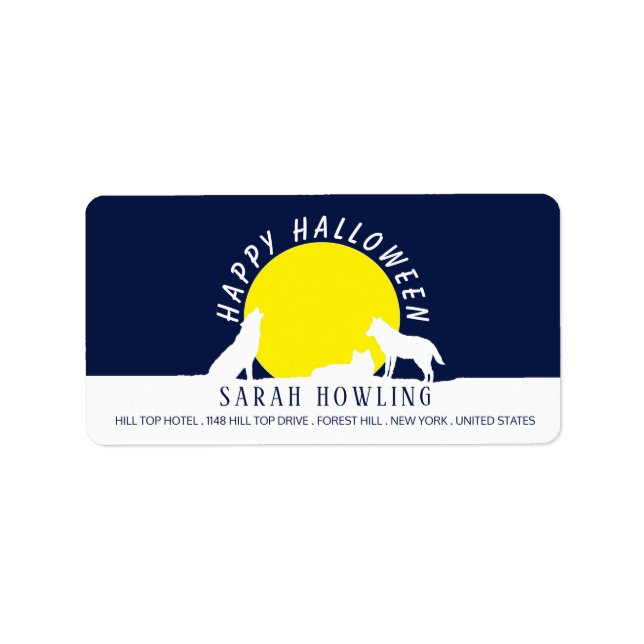 Wölfe im Mondlicht, glückliches Halloween Adressaufkleber (Vorne)