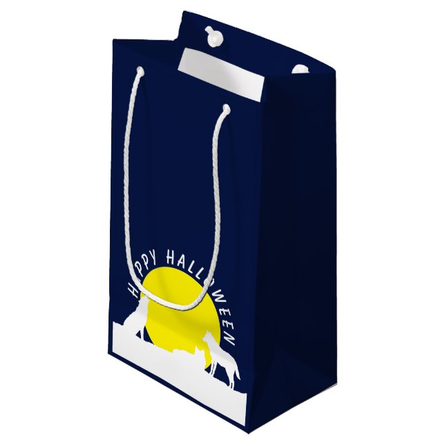 Wölfe im Mondlicht, glückliches Halloween-kleines  Kleine Geschenktüte (Vorderseite Schrägansicht)