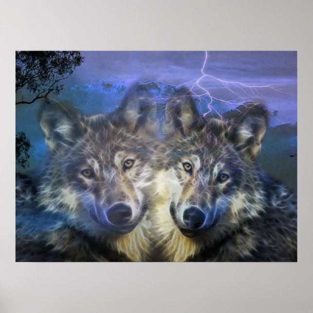 Wölfe in der Nacht Poster (Vorne)