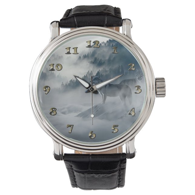 Wölfe in der schneebedeckten Winterlandschaft Armbanduhr (Vorderseite)