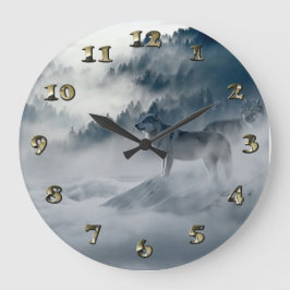 Wölfe in der schneebedeckten Winterlandschaft Große Wanduhr