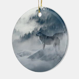 Wölfe in der schneebedeckten Winterlandschaft Keramikornament