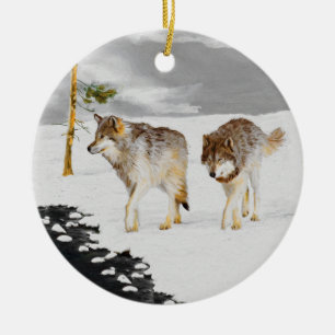 Wölfe in der Schneemalerei - Original Wildlife Ar Keramik Ornament