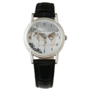 Wölfe in der Schneemalerei - Original Wildlife Art Armbanduhr