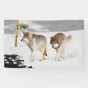 Wölfe in der Schneemalerei - Original Wildlife Art Banner