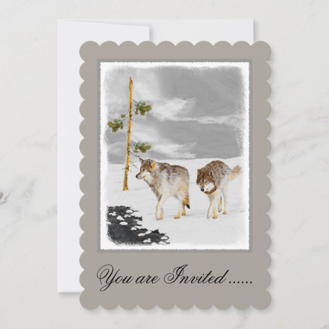 Wölfe in der Schneemalerei - Original Wildlife Art Einladung (Vorderseite)