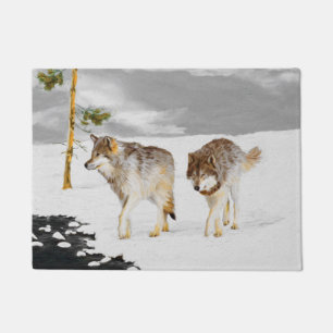 Wölfe in der Schneemalerei - Original Wildlife Art Fußmatte