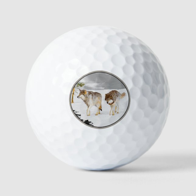 Wölfe in der Schneemalerei - Original Wildlife Art Golfball (Vorderseite)