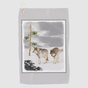 Wölfe in der Schneemalerei - Original Wildlife Art Golfhandtuch