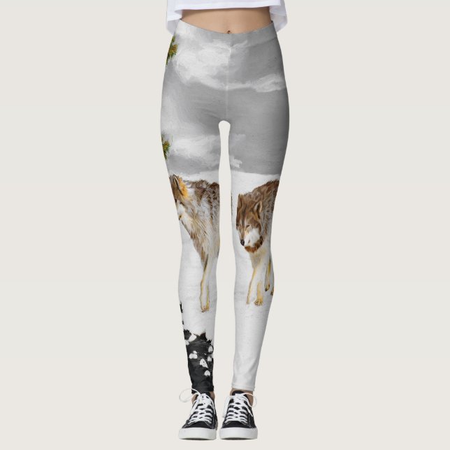 Wölfe in der Schneemalerei - Original Wildlife Art Leggings (Vorderseite)