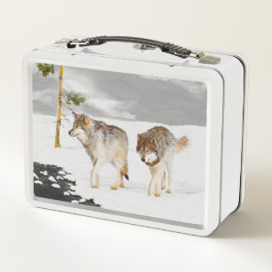 Wölfe in der Schneemalerei - Original Wildlife Art Metall Brotdose