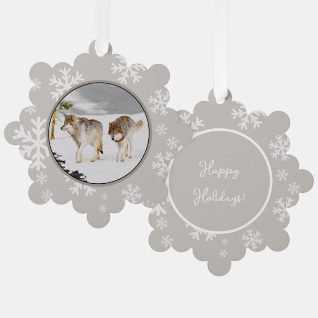 Wölfe in der Schneemalerei - Original Wildlife Art Ornament Karte (Vorderseite/Rückseite)