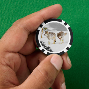 Wölfe in der Schneemalerei - Original Wildlife Art Pokerchips