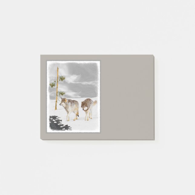 Wölfe in der Schneemalerei - Original Wildlife Art Post-it Klebezettel (Vorderseite)