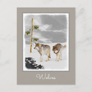 Wölfe in der Schneemalerei - Original Wildlife Art Postkarte