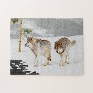 Wölfe in der Schneemalerei - Original Wildlife Art Puzzle