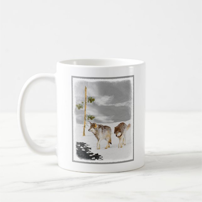 Wölfe in der Schneemalerei - Original Wildlife Art Tasse (Links)