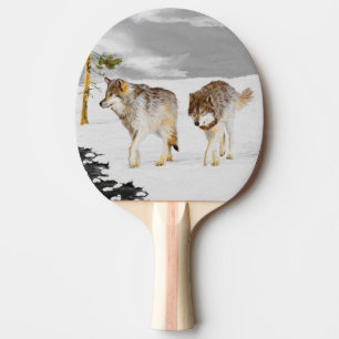 Wölfe in der Schneemalerei - Original Wildlife Art Tischtennis Schläger