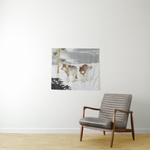 Wölfe in der Schneemalerei - Original Wildlife Art Wandteppich