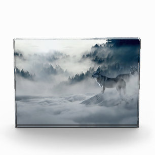 Wölfe in der Snowy-Winter-Landschaft Fotoblock