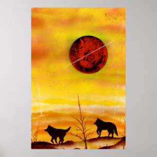 Wölfe in der Wüsten-Spraypaint-Kunst Poster