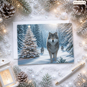 Wölfe in einem Weihnachtstraumland Feiertagskarte