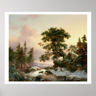 Wölfe in einer Winter-Landschaft (Öl auf Platte) Poster