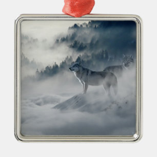Wölfe in einer Winterlandschaft Keramik Ornament Aus Metall