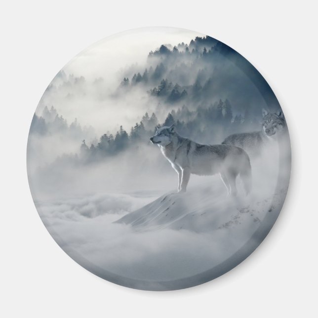 Wölfe in einer Winterlandschaft Magnet (Vorne)