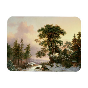 Wölfe in einer Winterlandschaft (Öl auf Tafel) Magnet