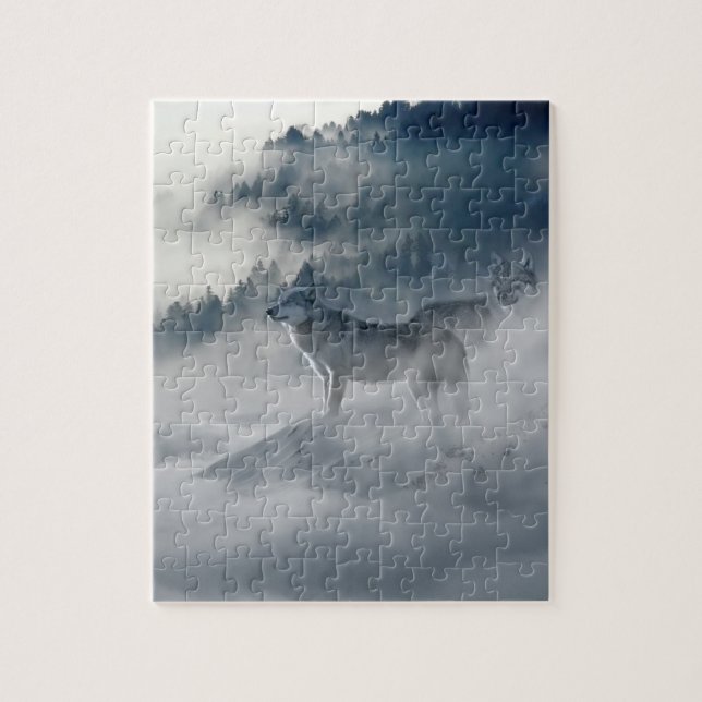 Wölfe in einer Winterlandschaft Puzzle (Vertikal)