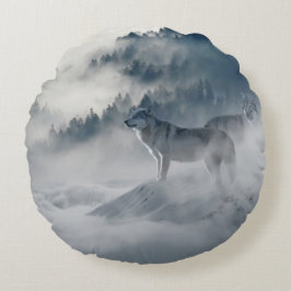 Wölfe in einer Winterlandschaft Rundes Kissen
