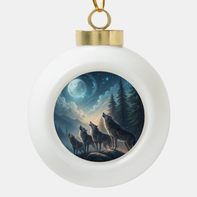 Wölfe Keramik Kugel-Ornament (Vorderseite)