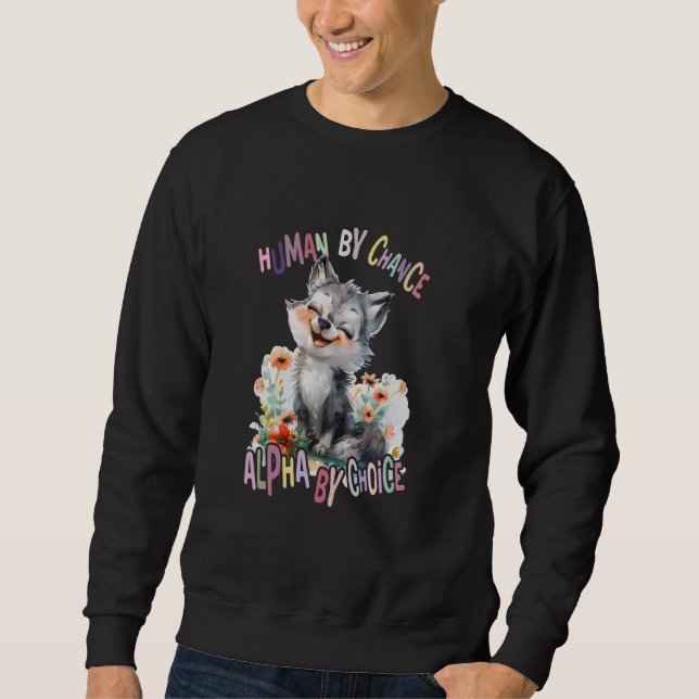 Wölfe mit Blume niedlichen Wölfe Tiermond Alpha vo Sweatshirt (Vorderseite)