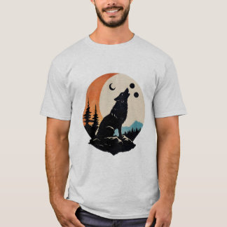 Wölfe oder Katzen Silhouette mit Mond-Grau-T-Shirt T-Shirt