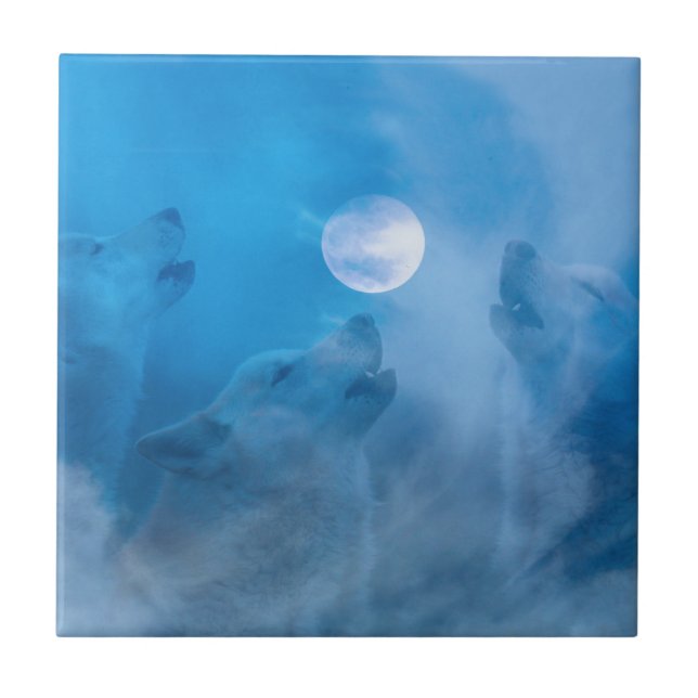 Wölfe und Mond-Indianergeschenke Fliese (Vorderseite)