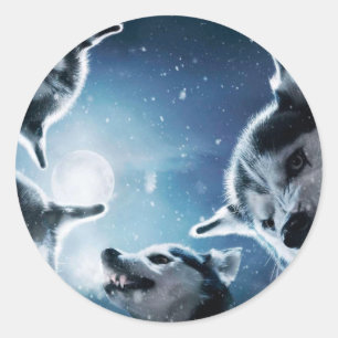 Wölfe und Mond Runder Aufkleber