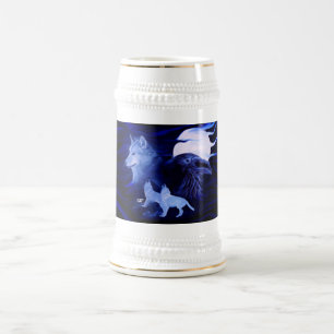 Wölfe und Raven mit Vollmond Bierglas