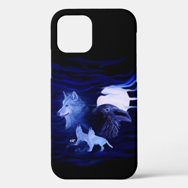 Wölfe und Raven mit Vollmond Case-Mate iPhone Hülle (Rückseite)