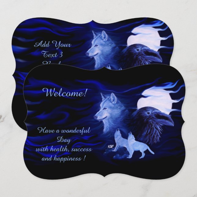 Wölfe und Raven mit Vollmond, fügen Sie Ihren Text Einladung (Vorne/Hinten)
