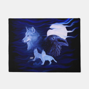Wölfe und Raven mit Vollmond Fußmatte