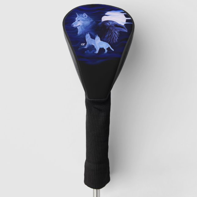 Wölfe und Raven mit Vollmond Golf Headcover (Vorderseite)