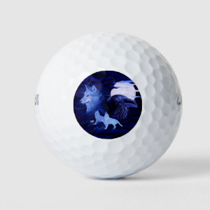 Wölfe und Raven mit Vollmond Golfball