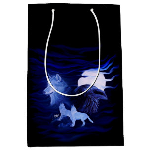 Wölfe und Raven mit Vollmond Mittlere Geschenktüte